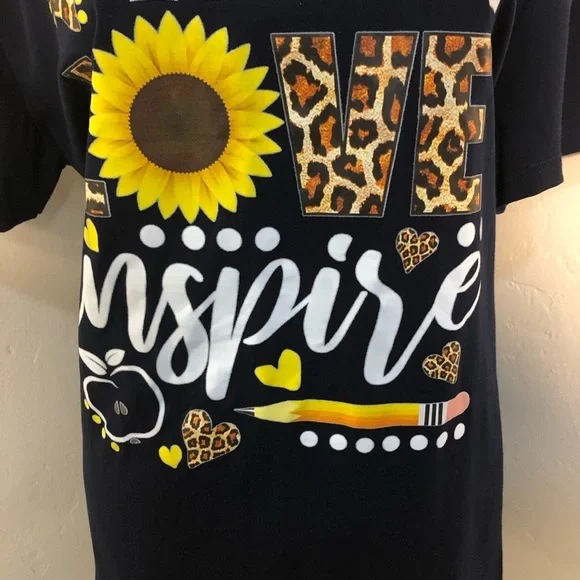 Teach Inspire Teacher’s Gift School Graphic T-Shirt Short Sleeve Black SZ L - Picture 3 of 9